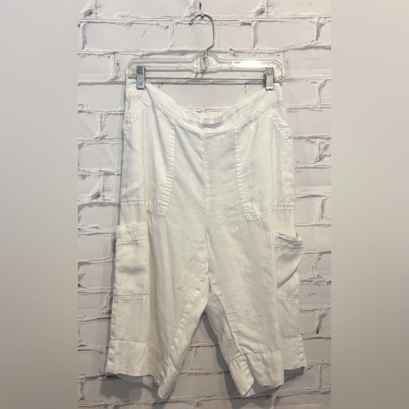 FLAX white cropped wide-leg pants size small - Picture 1 of 5